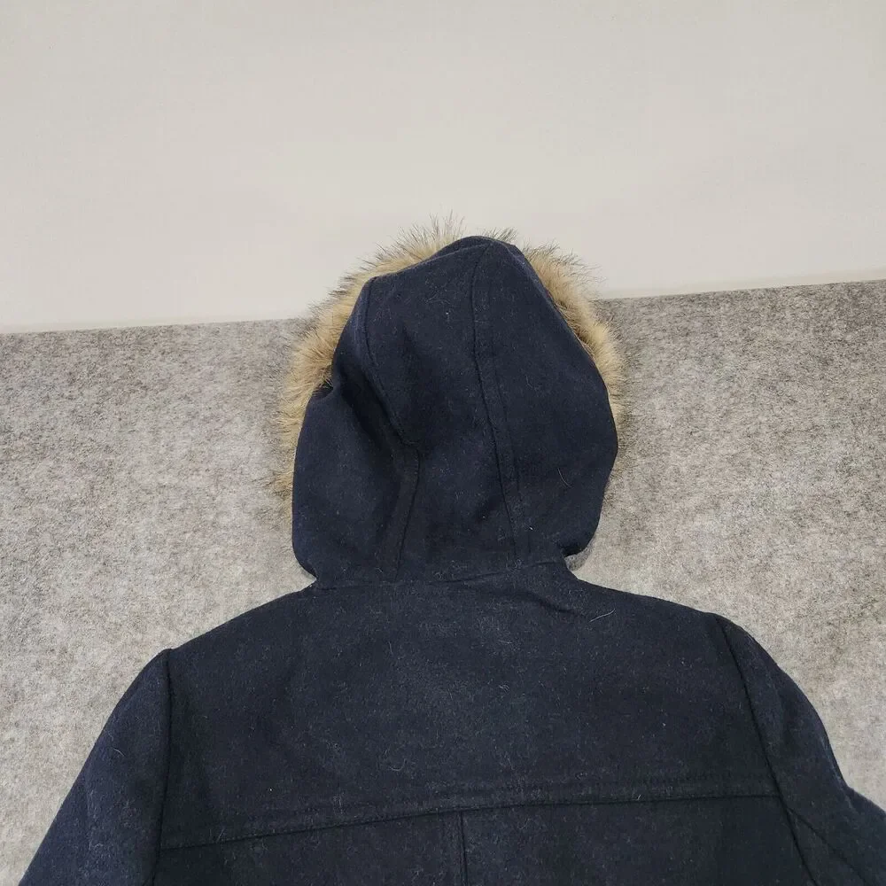 J Crew Womens 4 Vail Parka Wool‎ Blend Faux Fur Hooded Jacket Coat Navy Heavy